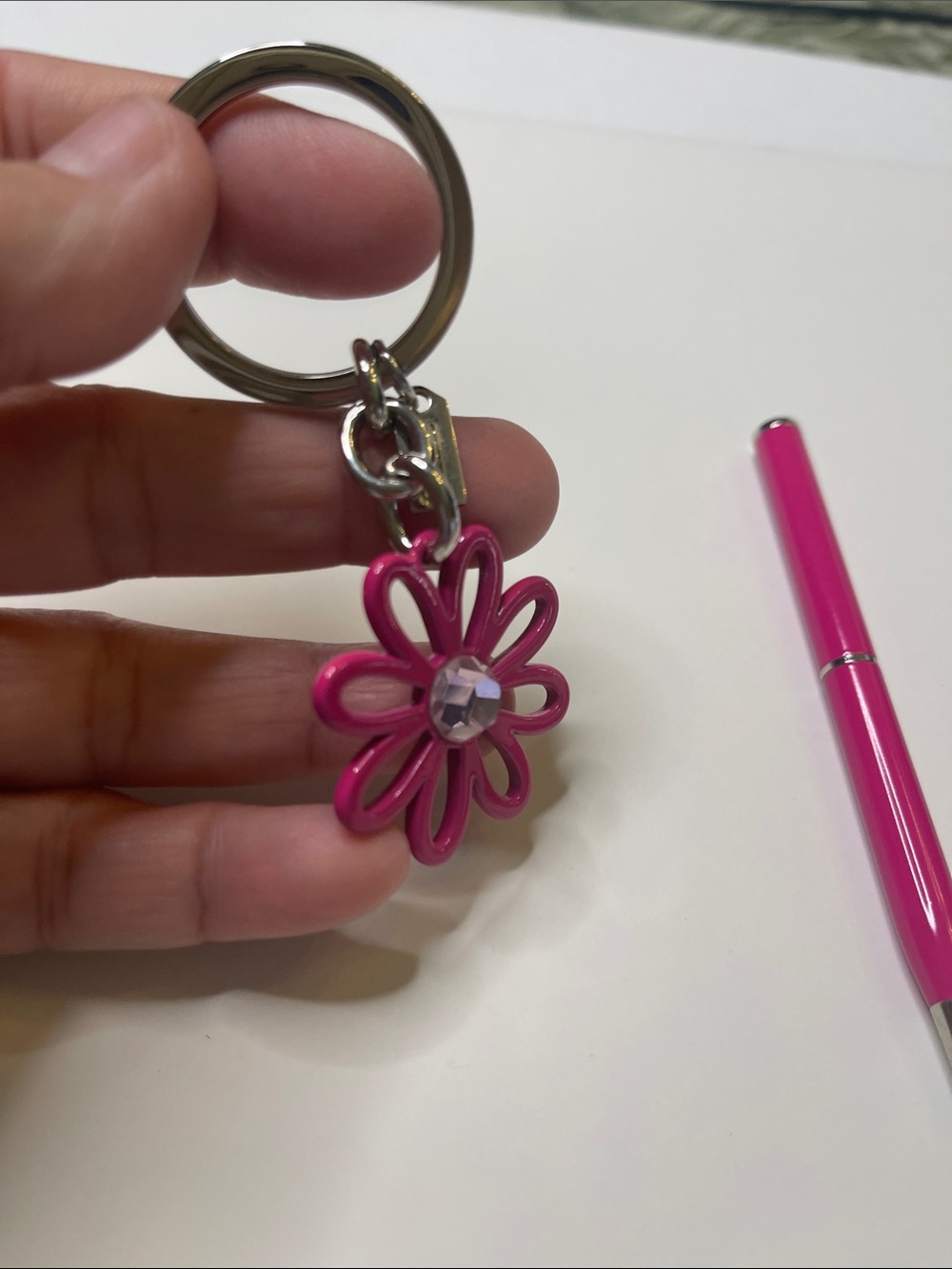 Coach Pink Floral Keychain with Matching Pink Coach Pen - Picture 4 of 9
